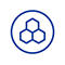 Blaues Symbol, drei ineinander verschachtelte sechseckige Formen in einem Kreis.