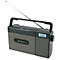 Graues Soundmaster-Radio mit Tragegriff, ausziehbarer Antenne und digitalem Display vor weißem Hintergrund.