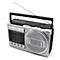 Magnétophone rétro argenté. Avec antenne, haut-parleur et compartiment à cassettes.