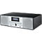 Radio Soundmaster noir avec façade argentée, haut-parleurs, écran et commandes.
