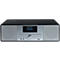 Radio Soundmaster noir avec façade argentée. L'écran affiche 'Bluetooth connecté'. Port USB et boutons en bas.