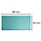 Surface turquoise rectangulaire. Haut : 90 cm, droite : 43 cm. Dimensions indiquées par des flèches noires.