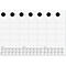 Une feuille de calendrier blanche, linéaire, avec les noms des mois et les aperçus annuels.