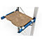 Bovenaanzicht van een plank met steunbalken op een plank. De plank heeft een afgeronde hoek.