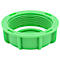 Green plastic ring with threads, detailed close-up.