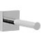 Chrome toilet paper holder with a white holding bar. The holder is square.