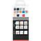 Product packaging with application examples. Top: "Applicable" and "Not applicable" with various surfaces. Bottom: Instructions for "Easy On" and "Easy Off".