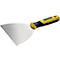Une spatule avec un manche jaune et une lame argentée. La poignée porte l'inscription "STANLEY".