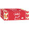 Red carton packaging of Lotus Biscoff biscuits with imprints and a depiction of a biscuit with coffee.