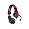 Schwarz-rotes Gaming-Headset mit gepolstertem Bügel und Mikrofonarm vor weißem Hintergrund.