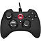Schwarzer Gamecontroller mit roter LED-Beleuchtung. Das Speedlink-Logo ist zu sehen.