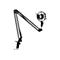 Bras de microphone noir avec support de microphone sur fond blanc. Le bras est en métal et comporte des ressorts pour la flexibilité.