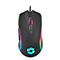 Schwarze Gaming-Maus mit farbigen LED-Leuchten.