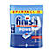 Eine blaue Verpackung von Finish Powerball, mit einem Gläsermotiv, einem Reinigungsmittel-Tab und Schriftzügen.