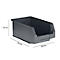 Bac de rangement en plastique gris foncé, dimensions 343 x 209 x 145 mm.