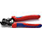 Rode en blauwe tang met een zwarte kop. De tekst "KNIPEX" is zichtbaar.