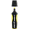 Gelber Textmarker, Marke Stabilo Green Boss. Schwarze Kappe liegt daneben. Aufdruck: "83% recycled plastics".