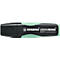 Een zwarte markeerstift met lichtgroene accenten, STABILO GREEN BOSS logo en "83% gerecycled plastic".