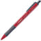 Ein roter Kugelschreiber, Marke Stabilo, liegt diagonal. Schwarze Spitze, grauer Griff, roter Korpus mit Schriftzug.