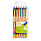 Stabilo pen set. Multicolored ballpoint pens in a plastic package. With yellow body and colored caps and tops.
