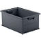 Gray plastic box with handles and rectangular shape.