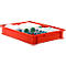 Red transport box with white and green paint rollers.
