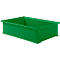 Green plastic crate with the inscription "SCHAFER AGRO". Rectangular shape with recessed handles.