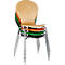 Stacking chair, set of 4, W 470 x D 440 x H 450 mm, stackable up to 4 pieces, wood &amp; tubular steel, chrome-plated, natural