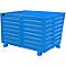 Blue metal box with ribbed sides, standing on pedestals.