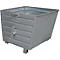 Metal container, angular, gray with reinforced side wall and feet.