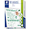 Produktverpackung von Staedtler Lumocolor Whiteboard-Markern mit Hand, die auf ein Whiteboard schreibt.