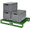 Stahlflachpalette, bis 1500 kg, geschlossenes Oberdeck, 2 Stahlkufen, L 1000 x B 800 x H 130 mm, Stahl, Resedagrün RAL 6011