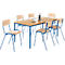 Stahlrohr-Tisch mit 6 Stapelstühlen, Gestell Tisch blau/Stuhl blau 