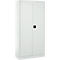 Weißer Stahlschrank mit zwei Türen, schwarzer Griff, vor weißem Hintergrund.