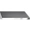 Stainless steel range hood. A sloping surface is bordered by a bottom edge and a sloping edge.