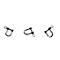 Three silver metal shackles on a white background.