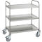 Three-tiered stainless steel serving cart, with castors.