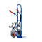 Blue stair climber with red handles. The robust tires are optimized for stairs.