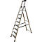 A silver, freestanding ladder with seven steps stands against a white background.