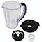 Disassembled blender with jug, lid, blade assembly and cup.