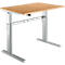 Height-adjustable desk, light wood, silver frame.