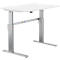 Standing desk in white and silver. The tabletop is white, the legs are silver.