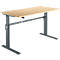 Light brown desk with height-adjustable anthracite frame.