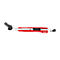 A red utility knife rests against a white background. Details are visible.