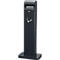 Dark grey, slender ash bin with rounded top. Smoking symbol. Stands on rectangular base.
