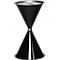 Black hourglass-shaped funnel with silver rim, green logo, isolated.