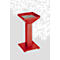 Red ashtray stand. Square container with a grill inside, standing on a base.