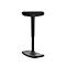 Black standing stool on white background. Seat and foot plate are oval and rectangular.