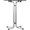 High table with rectangular black table top and chrome-plated, U-shaped metal frame.