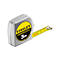 Zilveren Stanley Powerlock meetlint van 3m lang met geel lint op een witte achtergrond.